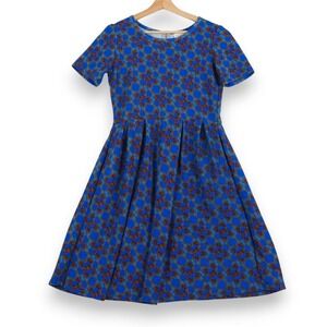 Lularoe Womens Amelia Dress M Blue Geometric Fit Flare Retro Skater 70s Dopamine
